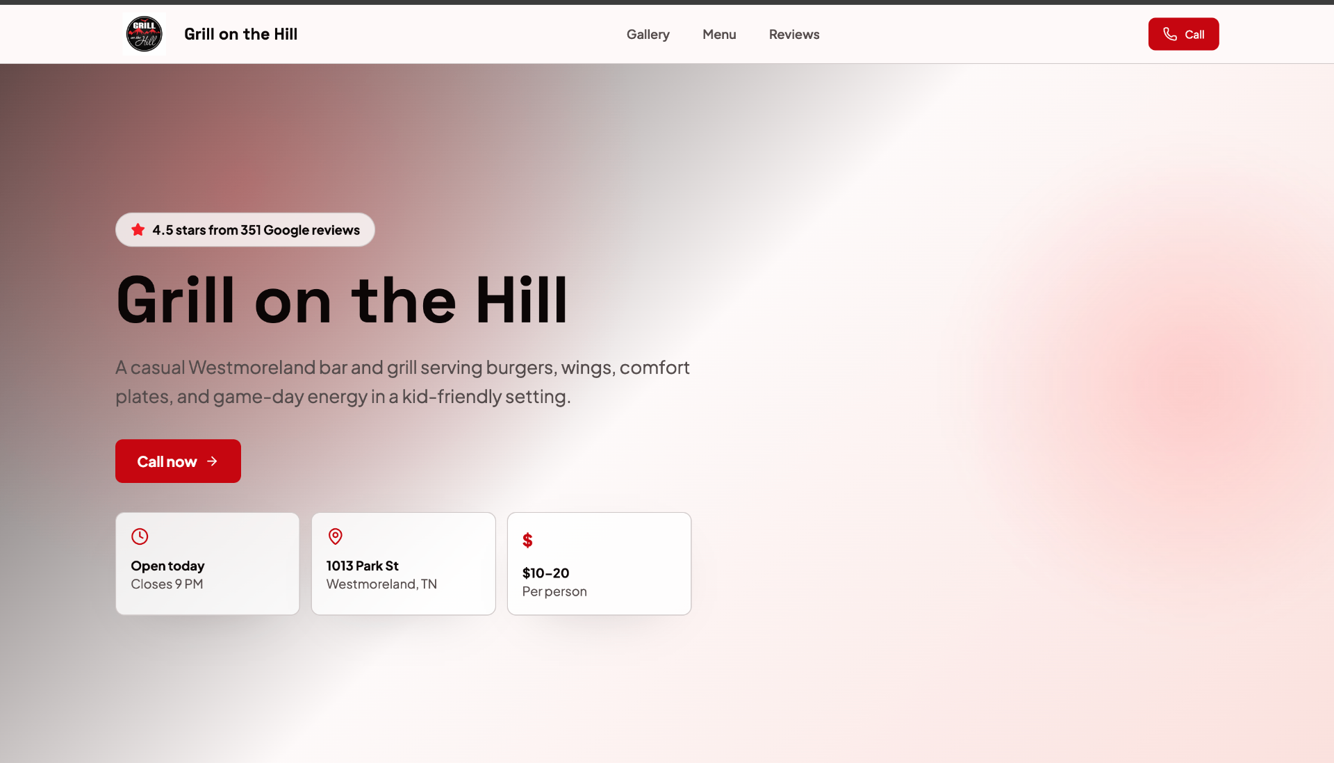 Grill on the Hill website preview